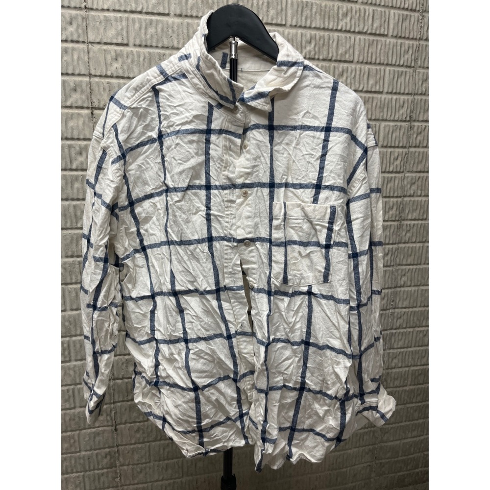 Universal Thread Oversized Fit Plaid Button Down Shirt XXL Blue White Long Sleev